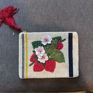 Anthropologie Strawberry Fiona Large Beaded Pouch with Tassel
